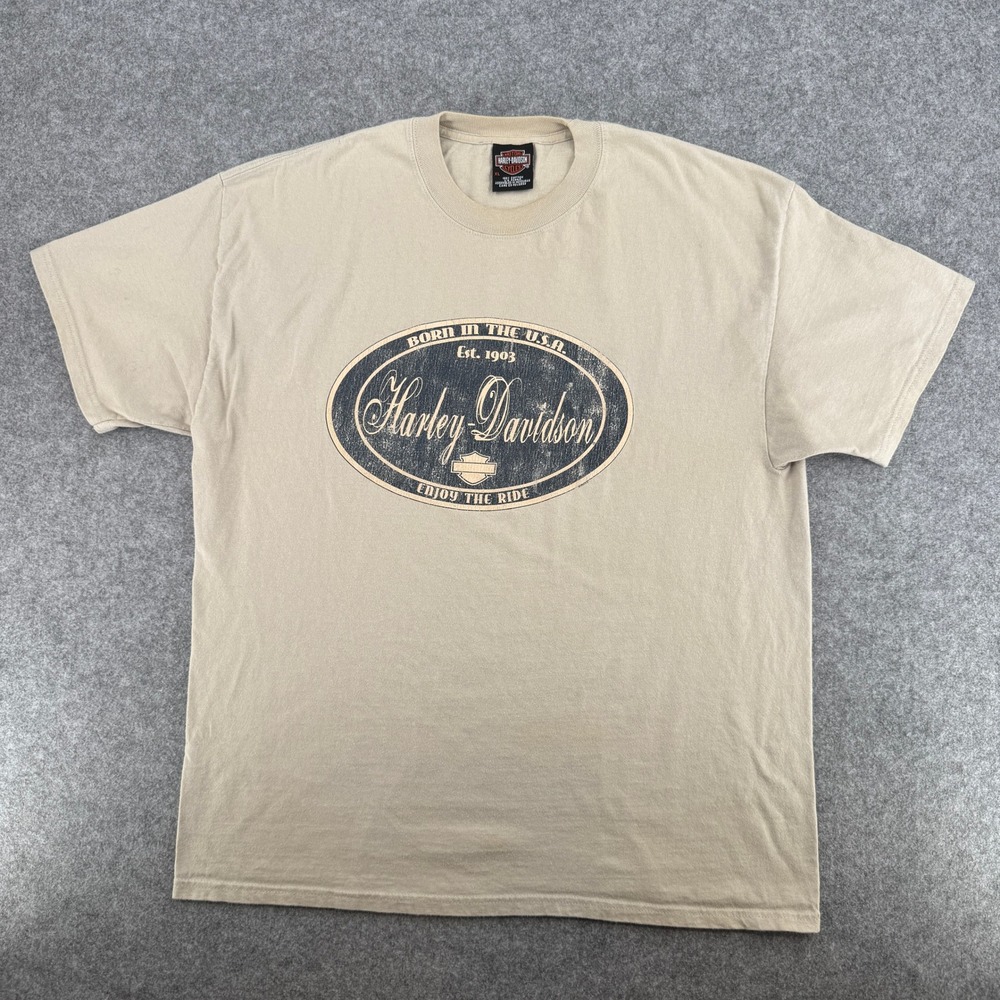 Harley-Davidson T-Shirt Mens XL Kitty Hawk North Carolina Tan Graphic EUC